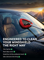Window & Windshield Cleaner, Extendable, 3 Microfiber Pads (Red) | Pivoting Triangle Head Wiper Cleans Interior & Exterior Glass, 3 Washable Reusable Bonnets, Lint-Free