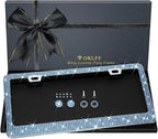 Bling License Plate Frame for Women, 1PCS Sparkly License Plate Frames| Over 1200 pcs 14 Facets Bedazzled Clear Glass Diamond Rhinestone Crystals w/Free Glitter Diamond Box (Light Blue)