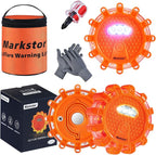 3 Pack LED Road Flare Warning Lights Battery Powered Emergency Road Safety Kit with Gloves