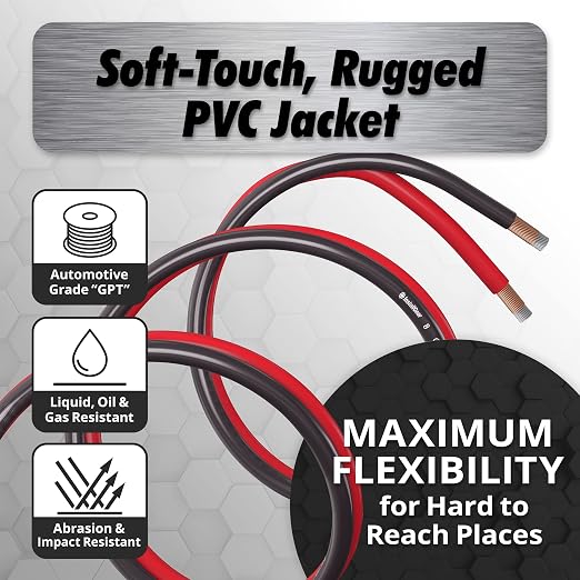 8 Gauge Wire (50ft) Copper Clad Aluminum CAA - Primary Automotive Wire, Car Amplifier Power and Ground Cable, Battery Cable, Car Audio Speaker Stereo, RV Trailer Wiring Welding Cable 8ga