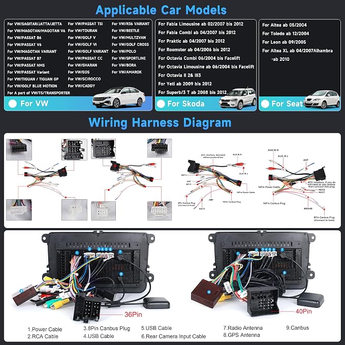 4G+64G Android Car Stereo for VW Passat Golf MK5 MK6 Jetta T5 EOS Polo Touran Seat Sharan Wireless Carplay Android Auto, 7'' Touchscreen Car Radio with GPS Bluetooth 5G-WiFi FM 32EQ DSP Rear Camera