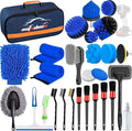 27Pcs Car Detailing Brush Set, Car Detailing Kit, Auto Detailing Drill Brush Set, Car Detailing Brushes, Car Wash Cleaning Tools Kit for Interior, Exterior, Wheels, Blue