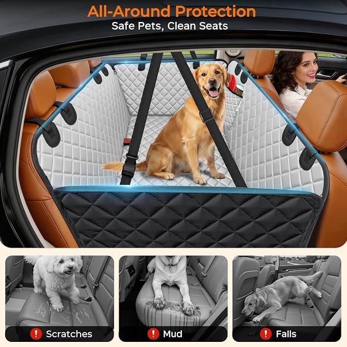 Dog Car Seat Cover for Pets 100% Waterproof Seat Cover Hammock 600D Heavy Duty Scratch Proof Nonslip Durable Soft Back Seat Covers for Cars and SUVs