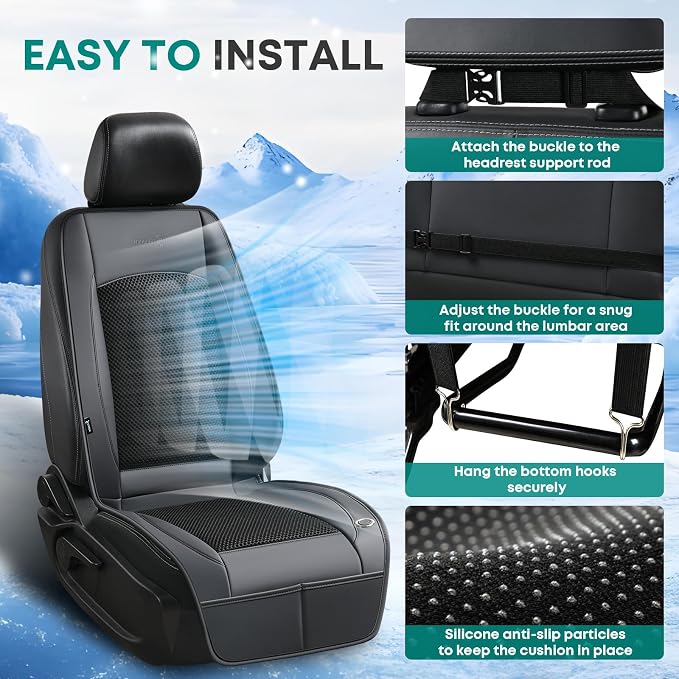 Cooling Car Seat Cover Front Seat, 12V-24V Ventilated Seat Cushion, Cooling Car Seat Cushion with 2 Powerful Turbo Fans 3-Speed Adjustable for Summer Driving, Universal Fit for Car SUV Truck