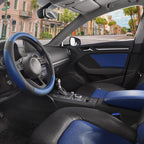 Car Steering Wheel Cover for Prius Civic Model 3 Model Y Camaro, Small Size 14-14.25 inch, Black and Blue Microfiber Leather