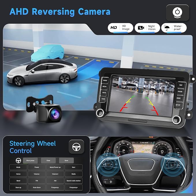 4G+64G Android Car Stereo for VW Passat Golf MK5 MK6 Jetta T5 EOS Polo Touran Seat Sharan Wireless Carplay Android Auto, 7'' Touchscreen Car Radio with GPS Bluetooth 5G-WiFi FM 32EQ DSP Rear Camera