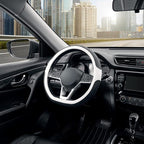 Flat Bottom Steering Wheel Cover, D Shaped Car Wheel Cover 14 1/2-15 in. (37-39 cm), Black White Microfiber Leather