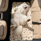 Dog Car Seat Cover for Back Seat, White Paw Print Flannel Pet Bed Mat, Non-Slip Waterproof Bottom, Washable Dog Bed & Seat Protector for Cars SUVs Trucks, Fits Backseat Extenders