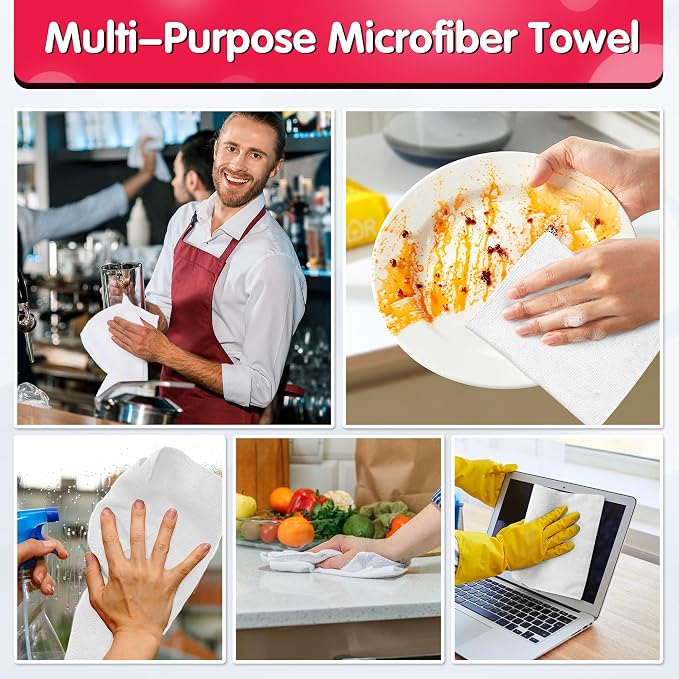 White Microfiber Cleaning Cloth, Pack of 100, 11.5"X11.5" Cleaning Rags for Housekeeping and Kitchen, Reusable Shop Towels, Microfiber Towels for Cars, Lint Free, Scratch-Free
