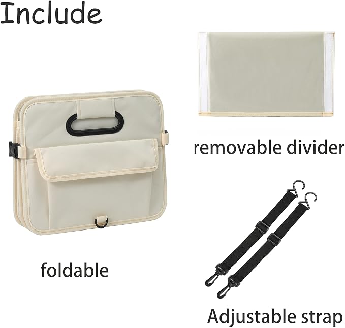 AOKJOY Car Trunk Organizer Car Storage Organizer Collapsible Multi Compartment Car Organizer Adjustable Straps for SUV(Beige)
