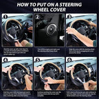 Flat Bottom Steering Wheel Cover Breathable, D Shaped Car Wheel Cover 14 1/2-15 in. (37-39 cm), Black Beige Microfiber Leather