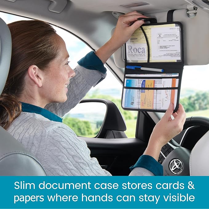 Car Document Holder - Registration and Insurance Card Holder and Car Visor Organizer with 6 Clear Pockets and Pen Loop for Driving Documents, Cards and Paperwork