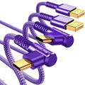 USB A to USB C Cable 3.2A 2-Pack [90°, Gold-Plated] 6.6+6.6FT Type C Charger Right Angle Nylon Braided Fast Charge Cable for iPhone 16 15 Galaxy S10 S9 Plus S21 Note 10 LG - Purple