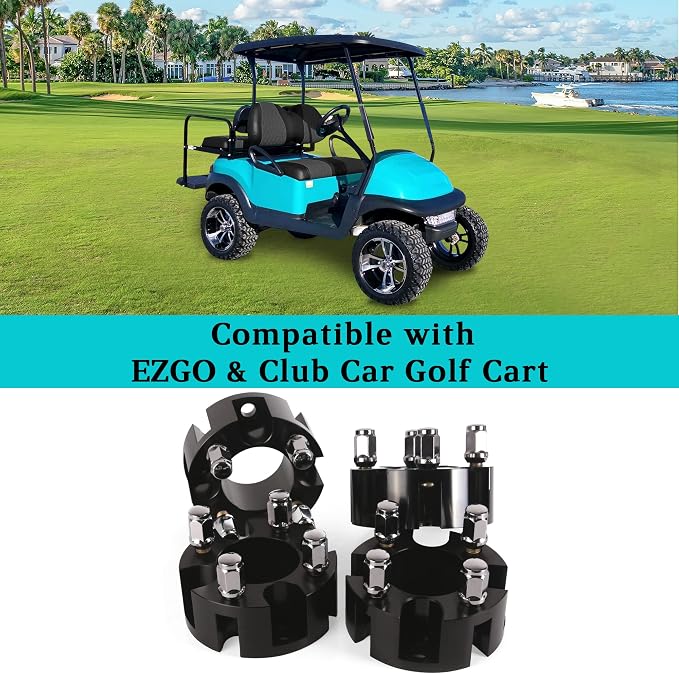 2 Inch Golf Cart Wheel Spacers Kit with Lug Nuts - for Yamaha,Club Car,EZGO, 4x4 Bolt Pattern, 68mm Hub Bore, 1/2-20 Studs, CNC Aluminum, 4 Pack Wheel Hub Adapters
