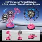 PIEPIE All-Metal Alloy Long Arm Magnetic Suction Cup Car Phone Mount(Pink) | Strong Powerful Magnetic Heavy-Duty Windshield Dash 360° Mechanical Rotation Cell Mobile Phone Vehicle Bracket for All Cars
