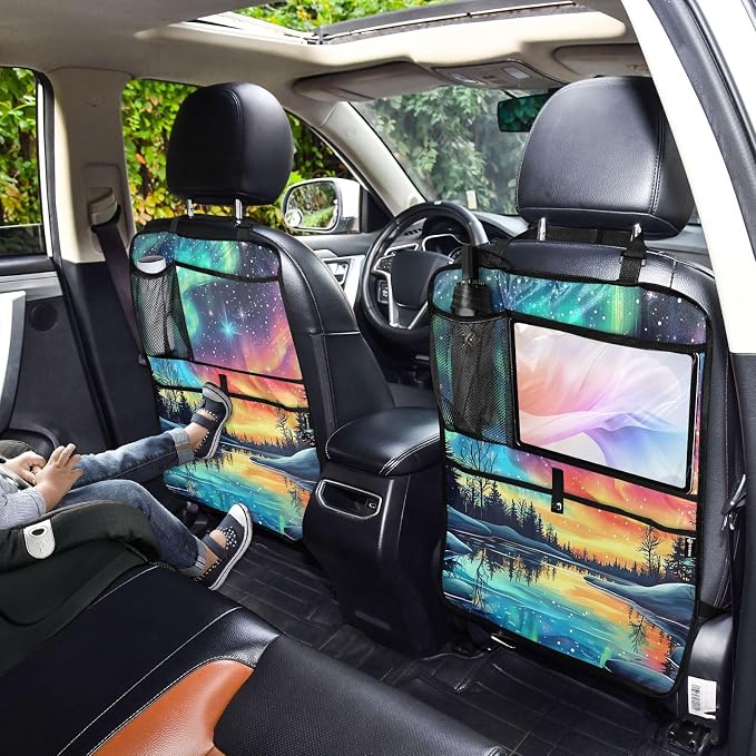 Car Seat Back Organizer Aurora Sky Forest 1 Pack Waterproof Kick Mats Backseat Protector From Dirt,Scratches