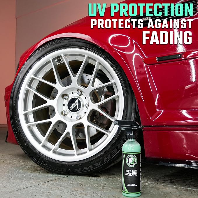 Wet Tire Dressing Spray - Extremely High Shine Tire Dressing for That Wet Look - No Sling, Non-Greasy Silicone Formula with UV Protection - Easy to Apply, Minimal Cure Time - 16 fl oz
