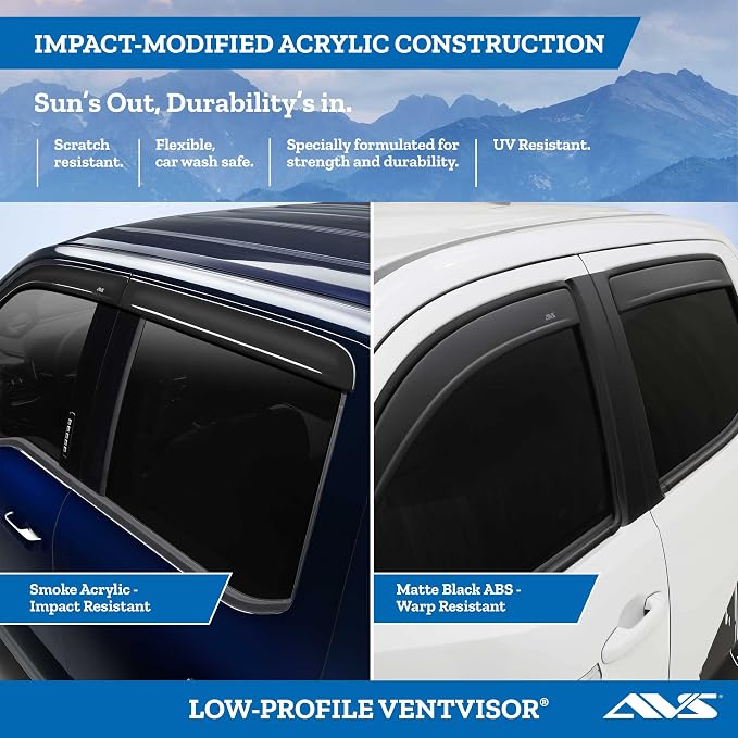 Auto Ventshade [AVS] Low Profile Rain Guards For 2019-2025 Chevrolet Silverado-GMC Sierra 1500; 20-25 Silverado/Sierra 2500HD/3500HD, CREW CAB ONLY | Window Vent Visors, 4 pcs. - Dark Smoke | 894075
