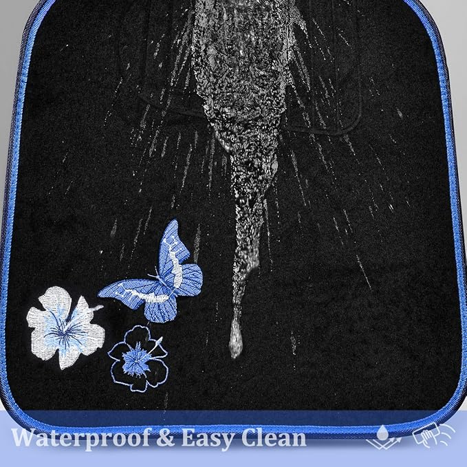 Universal Fit Embroidery Butterfly and Flower Car Floor Mats, Blue Car Floor Mats Fit 95% Automotive,SUVS,Sedan,Vans,for Women,Girly,Set of 4 (Black with Blue)