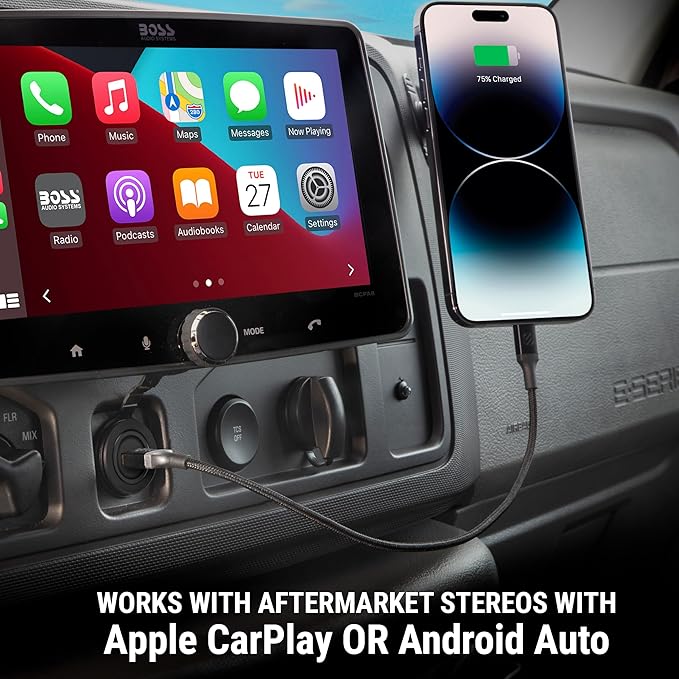 CPDACCKO Dash Mount Extension with 3 ft Cable, 12V Car Charger with Type-C Port Compatible with Apple CarPlay/Android Auto with USB-C to USB-A Adapter, Power Socket for Car, Truck, Boat