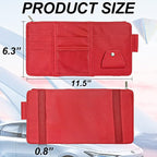 Car Sun Visor Organizer with Multi-Pocket Net Zipper, Truck Visor Organizer Storage Pouch Holder for Cards, Pens, Sunglasses, CD Holder - Red