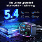 Bluetooth 5.4 FM Transmitter Car Adapter 48W(PD 36W & 12W) [Light Switch] [Hi-Fi Deep Bass] [Fast Charging] Wireless Radio Music Adapter LED Display Hands-Free Calling Support USB Drive