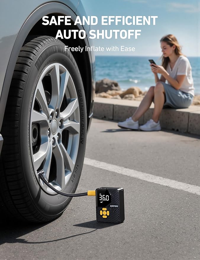 150 PSI Tire Inflator Portable Air Compressor, Fast Inflation Cordless Air Pump with LED Light &Pressure Gauge, Auto Shut-Off, L7 Mini Tire Inflator for Cars, Motorcycle, Bicycle, Ball, Yellow