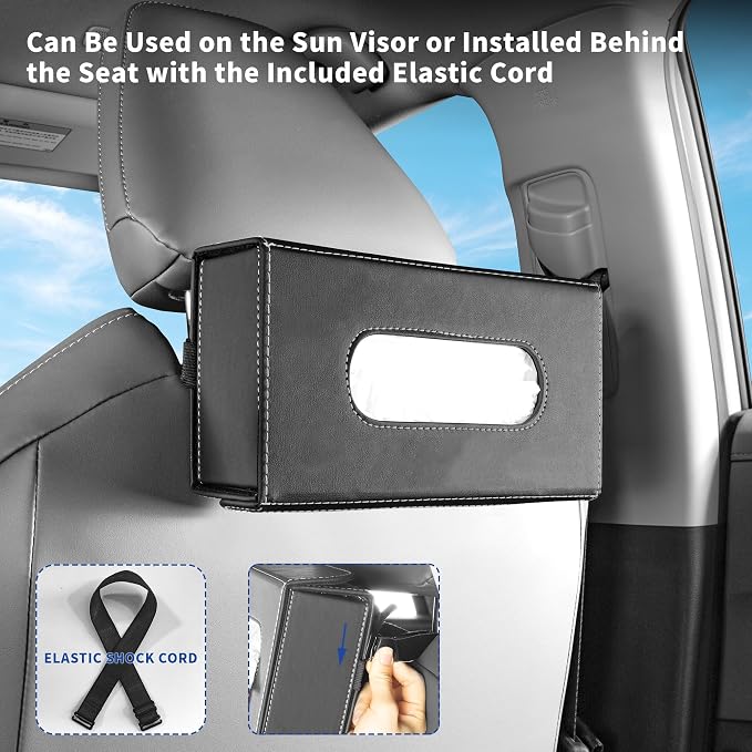 Car Tissue Holder Leather PU Tissues Box Cover for Sun Visor and Car Backseat Extra Large Rectangle Napkin Holder Fits for Various Tissue Sizes Soft Tissues Storage & Organization