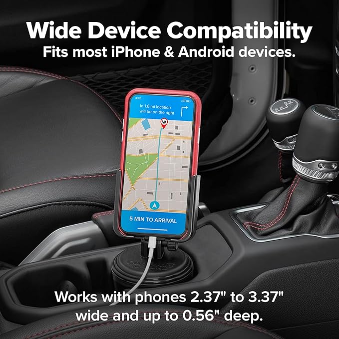 CupFone, Universal Cup Holder Phone Mount for Cars – Adjustable & Secure Fit with Open Access for Charging – Compatible with iPhone, Android - Metal Knobs, Royal Blue
