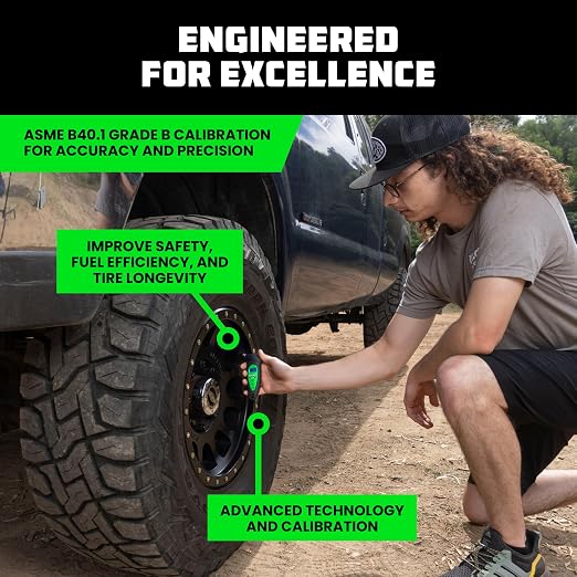 Rhino USA Digital Tire Pressure Gauge 150 PSI, 4 Ranges, Ergonomic Design w/Lighted Nozzle & LCD Backlit Display - Certified Accurate Readings, Best Digital Gage (Green)