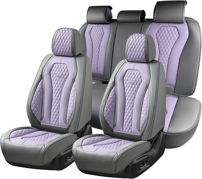 Coverado Automotive Seat Covers, Car Seat Covers Full Set, Purple Car Seat Cover, Car Seat Covers Front Seats Back Seat Cover, Waterproof Car Seat Cushion,Leather Seat Protector Fit for Most Cars