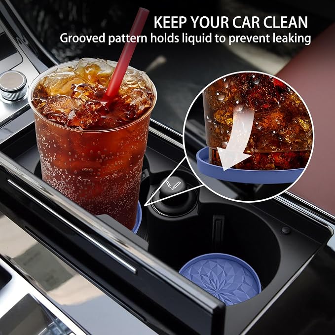 ME.FAN Car Coasters for Cup Holders [4 Pack] - 2.75In Silicone Auto Mug Mats - Universal Non-Slip Recessed Car Interior AccessoriesNavy Blue