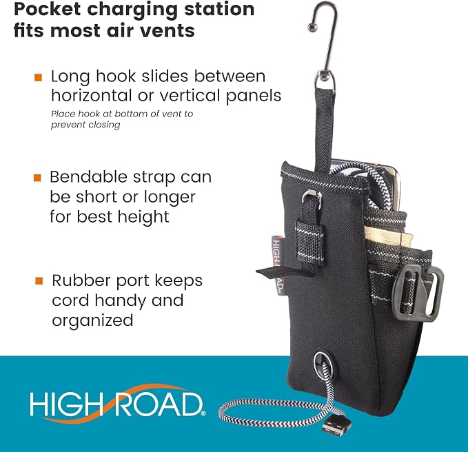 DriverPockets Car Phone Holder Air Vent Pouch and Front Seat Organizer with 3 Pockets, Hanging Hooks and Charging Port