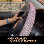 D Shaped Bling Comfy Steering Wheel Cover with Jumbo Crystal Rhinestones, Anti-Slip Diamond Leather, Flat Bottom 14.5-15 Inch (Pink)