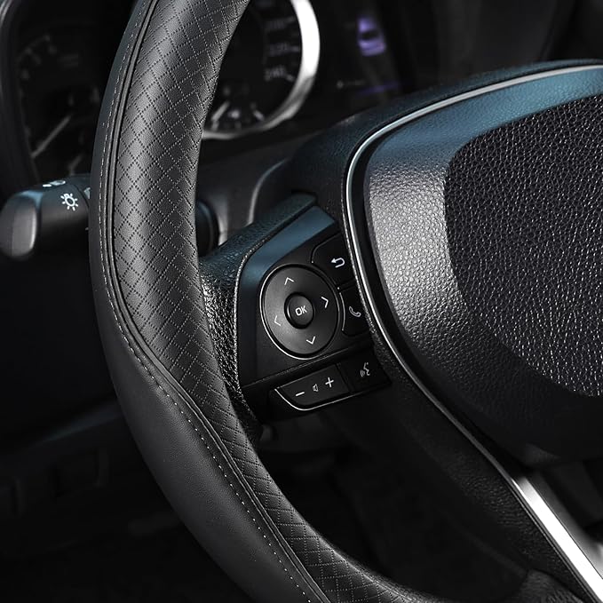Steering Wheel Cover 15.5-16 inch (39.5-41 cm) Large Size, Microfiber Leather, Non-Slip Comfortable Grip, Fits Cars Trucks SUVs F-150 Tundra Range Rover, Black