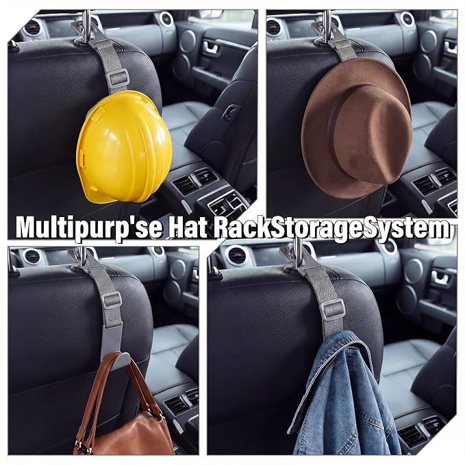4 Pcs Hard Hat Hook for Truck Adjustable Hard Hat Holder Hardhat Holder Truck Seat Back Organizer 55 lb Load Heavy Duty Hardhat Buddy Hanger Storage Car Vehicle Headrest Bag Gear (Grey)
