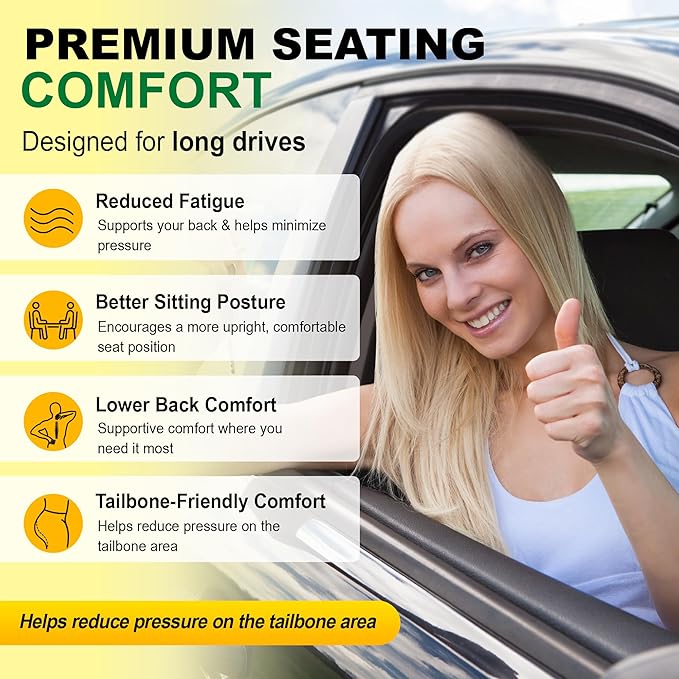3-Piece Car Seat Cushion Set, 1.2inch Memory Foam Comfort, 2 Front Automotive Seat Cushions + Rear Bench Cushion, Non-Slip Bottom, Fits Sedan SUV Truck Van, Car & Office Chair, Dark Grey
