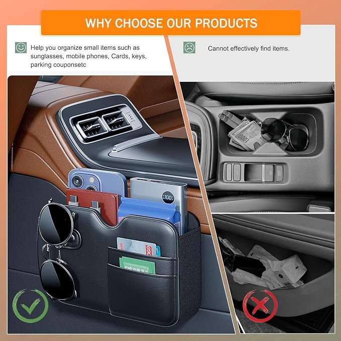 Foldable Car Storage Box with Glasses Clip,Multifunctional Seat Back Organizer,Trash Can, Auto Door Side Pocket,Storage Bag,Car Accessories Organizer Box