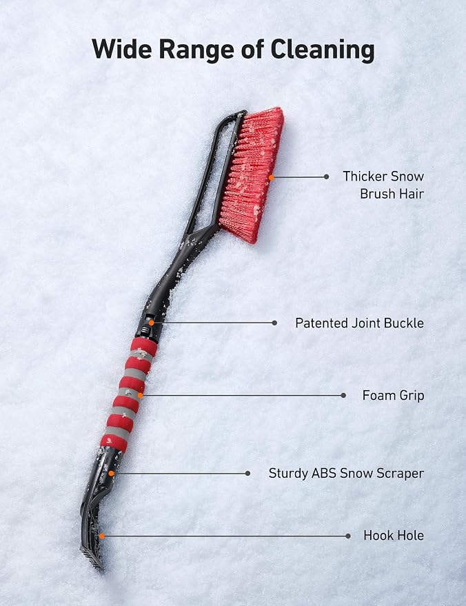 2 Pack 27" Snow Brush and Ice Scrapers for Car Windshield, Detachable Snow Scrapers with Ergonomic Foam Grip for Cars, Trucks, SUVs (Heavy Duty ABS, PVC Brush, Orange)