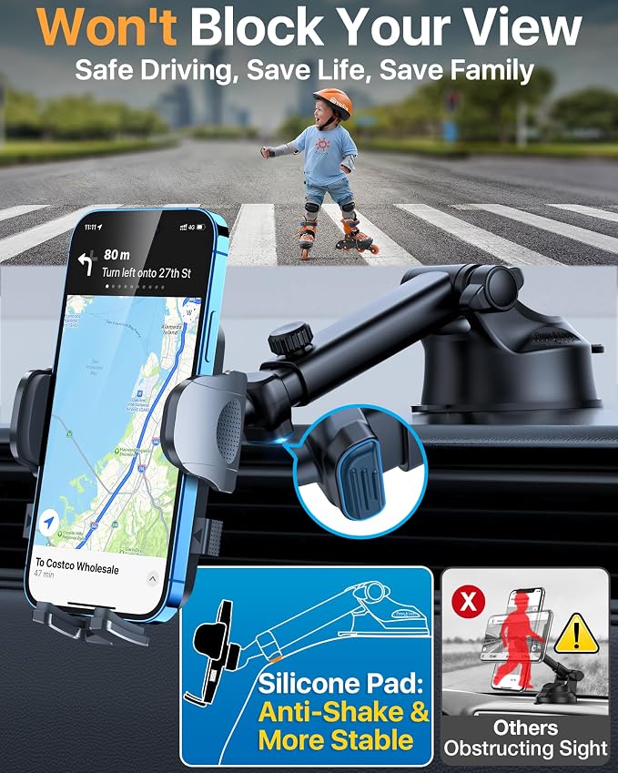 【Upgraded Strongest Suction & Pro Military-Grade】Ultimate Car Phone Mount【360°Rotatable Suction】Cell Phone Holder Truck Stand for Dashboard Windshield Vent for iPhone 17 Pro Max Samsung,Graphite Black