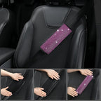 11 PCS Bling Diamond Car Accessories Set for Women, Sparkly Rhinestone Steering Wheel Cover, Bling Seat Belt Cushion, Shift Knob Cover, Push Start Button Ring, Cup Holder Coaster, Black Pink