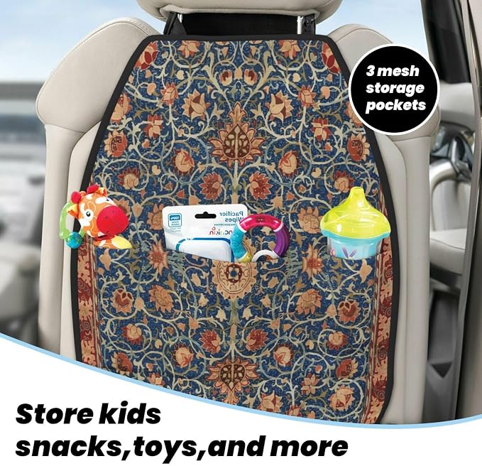 Holland Park Carpet William Morris Car Seat Back Kick Protectors Kick Mats With Storage Pockets For Vehicles To Protect From Dirt Mud Scratches 2 Pack