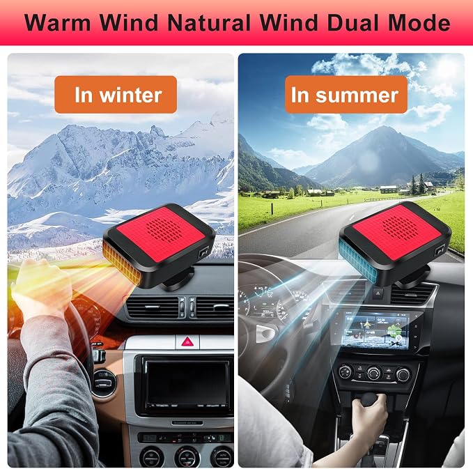 Portable Car Heater,12V 200W Automobile Windshield Fast Heating Defroster 2 in 1 Car Heater That Plugs into Cigarette Lighter for Car, SUV, Trucks