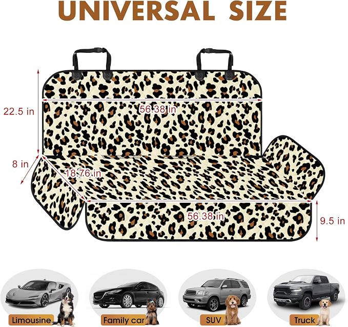 Backseat Cover for Dogs, Waterproof and Non-Slip Pet Bench Seat Covers, Car Seat Protector for Back Seat, Universal Size Rear Car Seat Cover Fits Cars, Trucks and SUVs, L-Leopard&Black