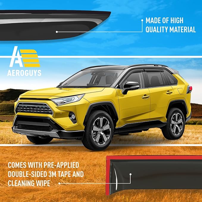 Extra Durable Window Deflectors Tape-On Window Visors Rain Guards Fit for Toyota RAV4 2019-2025, Sun Visors, Wind Vent for Shades, Exterior Car Accessories - 4 pcs. AG0912