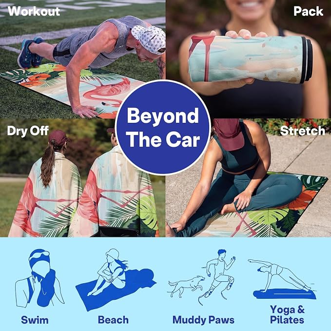 2 Pack Car Seat Towel Covers, Sweat-Proof Microfiber Seat Protectors for Gym, Running, Beach & Workout, Breathable Quick-Dry, Machine Washable, Tropical Flamingo Print, Universal Fit