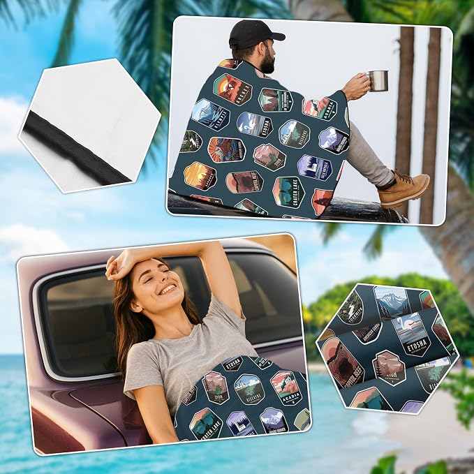 2 Pack Car Seat Towel Covers, Sweat Protector for Front Seats, Premium Thickened Microfiber with Elastic Strap, Breathable Quick Dry, Machine Washable Cover for Gym Running Universal Fit National Park