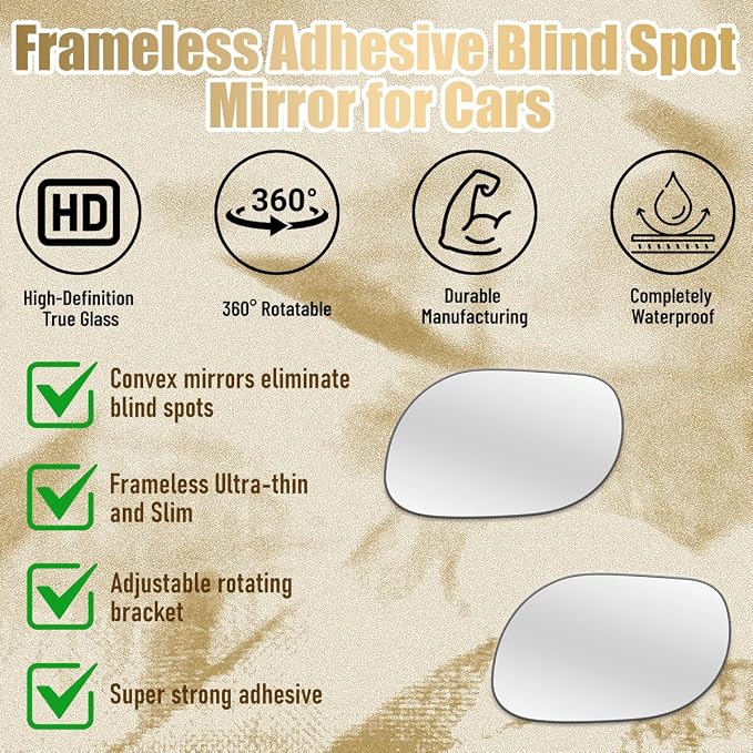 2PCS Car Blind Spot Mirror, Wide Angle Clear HD Glass Convex Side Rear View Mirror to Reduce Blindspot, Auto Exterior Rear View Accessories for Wide Angle, Universal Fit (StyleF)