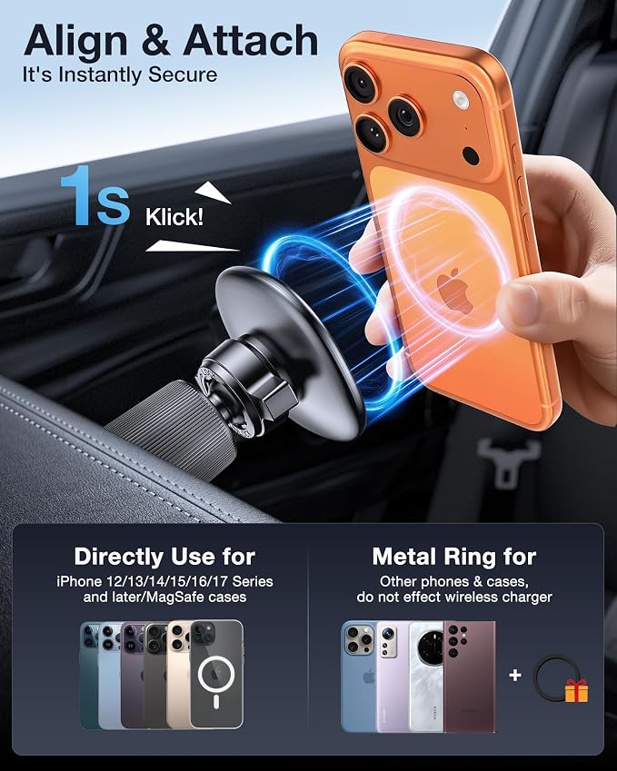 Car Phone Holder for Magsafe [Super Strong Magnets] Magnetic Phone Holders for Your Car, 360°Adjustable Air Vent Hands Free Cell Phone Mount Cradle (Matte Black, Regular)