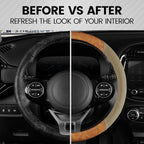 BurlwoodLux Wood Grain and PU Leather Beige Steering Wheel Cover - Sport Grip for Car Auto SUV Trucks